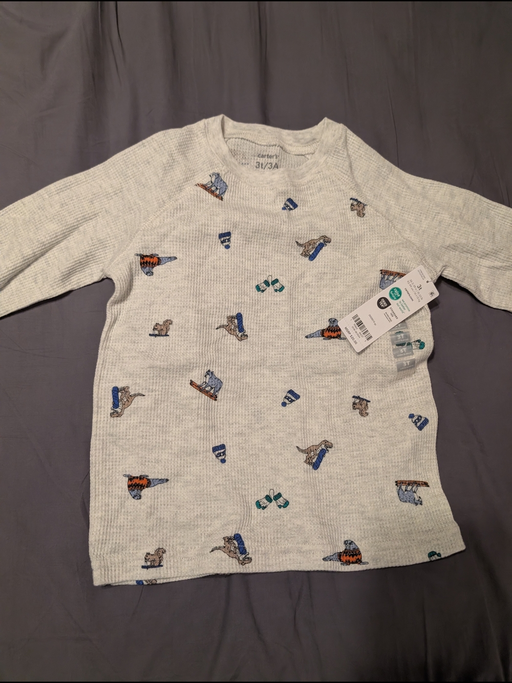 Carter's Light Gray Thermal Long Sleeve Shirt with Winter Motifs